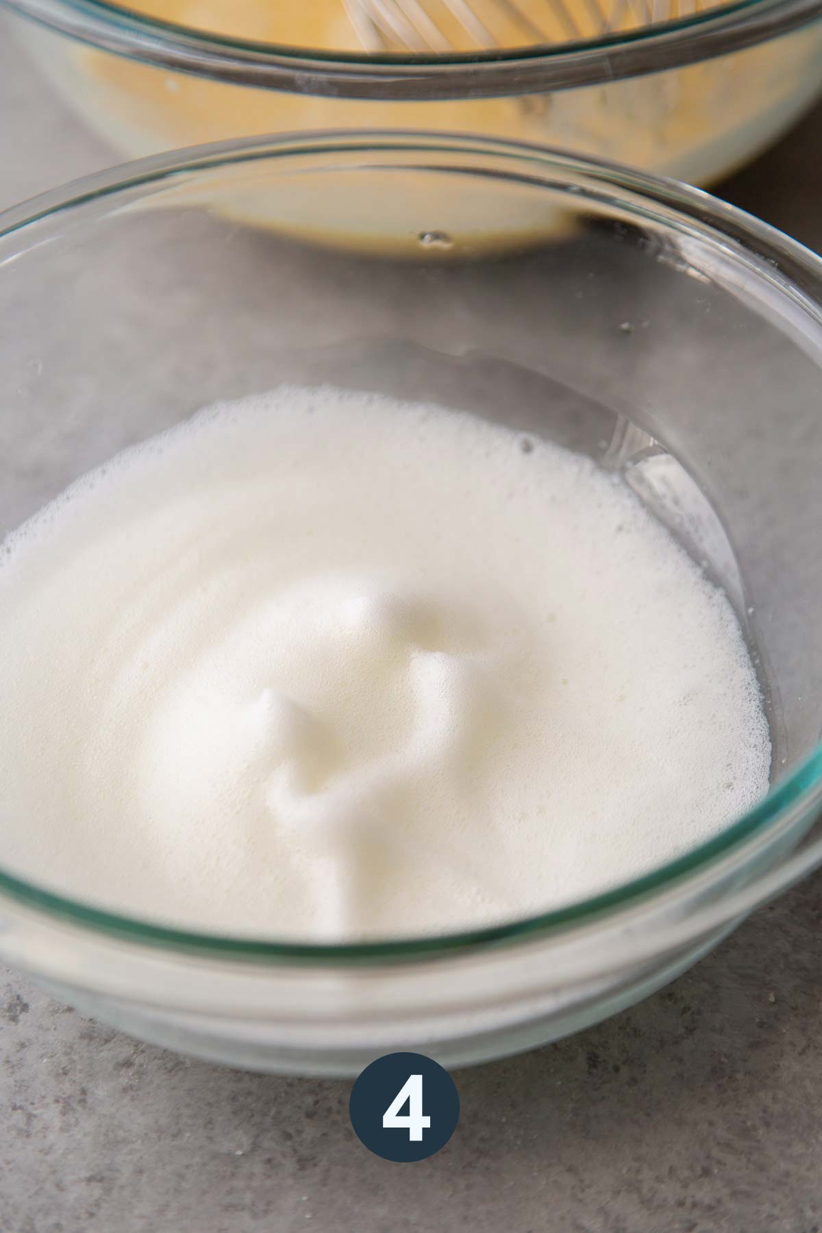 whip egg whites to soft peaks.