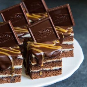 Mini Chocolate Bourbon Caramel Layer Cakes