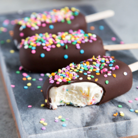 Chocolate Dipped Funfetti Ice Cream Bars