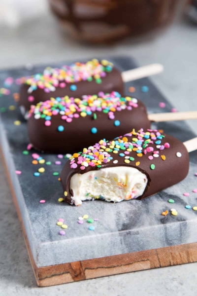 Chocolate Dipped Funfetti Ice Cream Bars