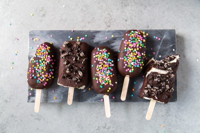 Funfetti Ice Cream Bars dipped in chocolate