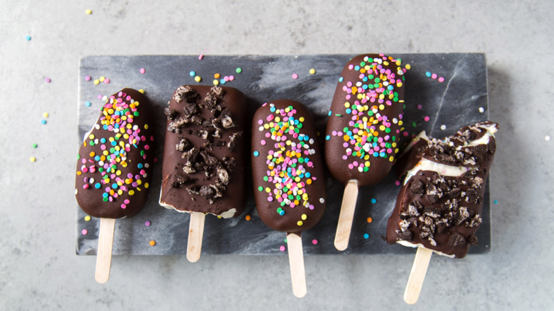 Funfetti Ice Cream Bars dipped in chocolate