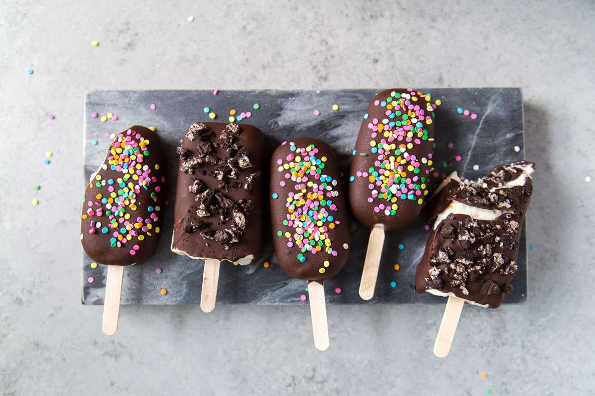 Chocolate Dipped Funfetti Ice Cream Bars