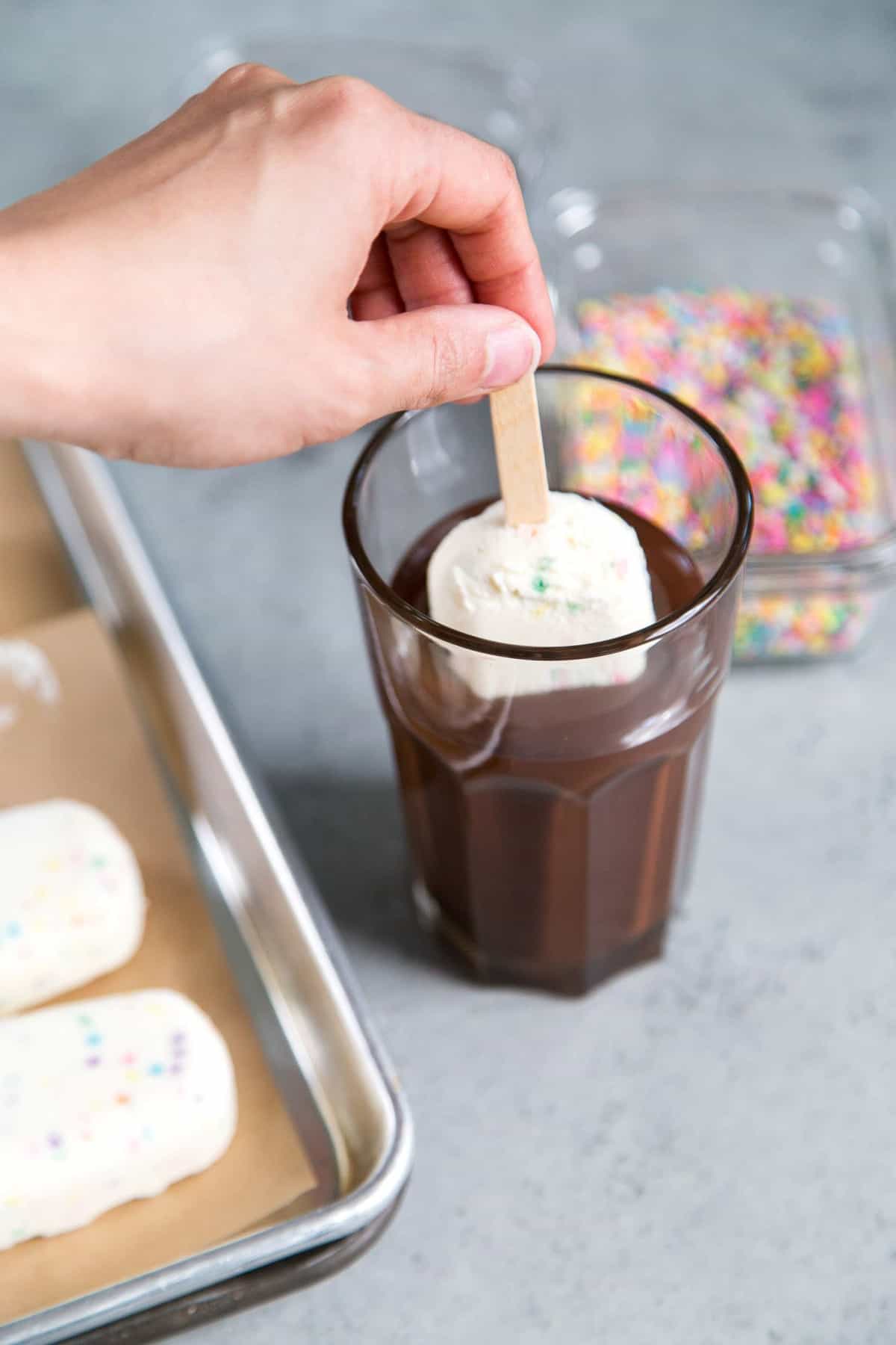 Chocolate Dipped Funfetti Ice Cream Bars