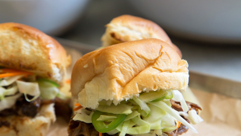 Shoyu Pulled Pork Sliders with Pineapple Slaw