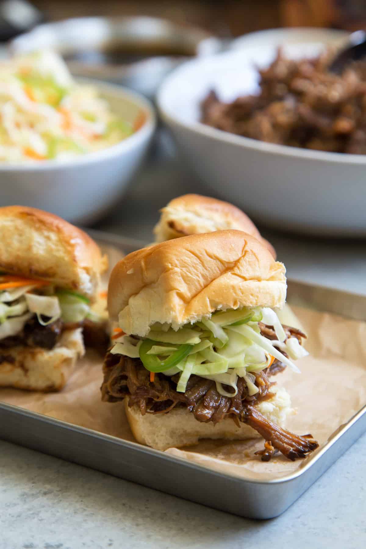 Shoyu Pulled Pork Sliders with Pineapple Slaw