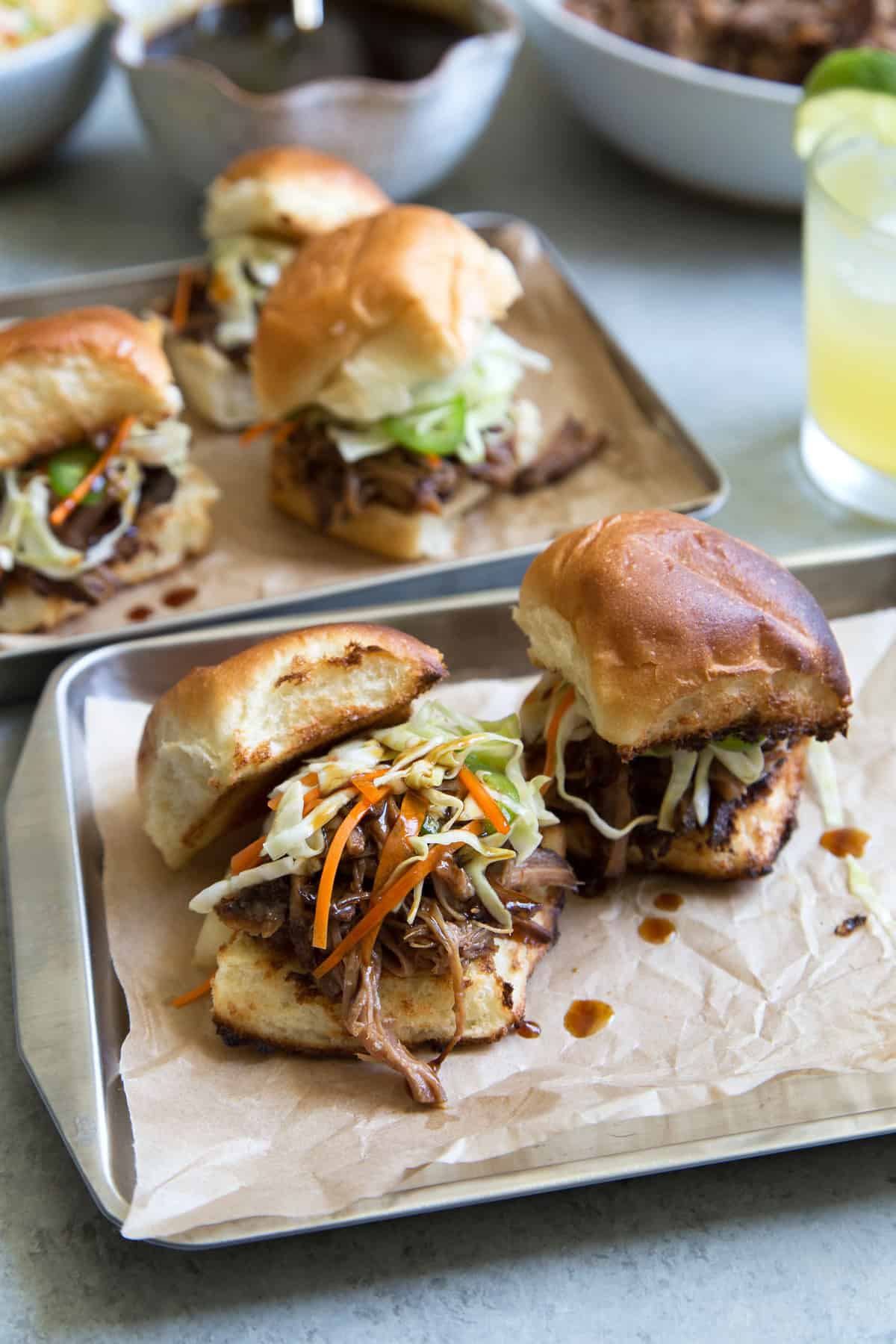 Shoyu Pulled Pork Sliders with Pineapple Slaw