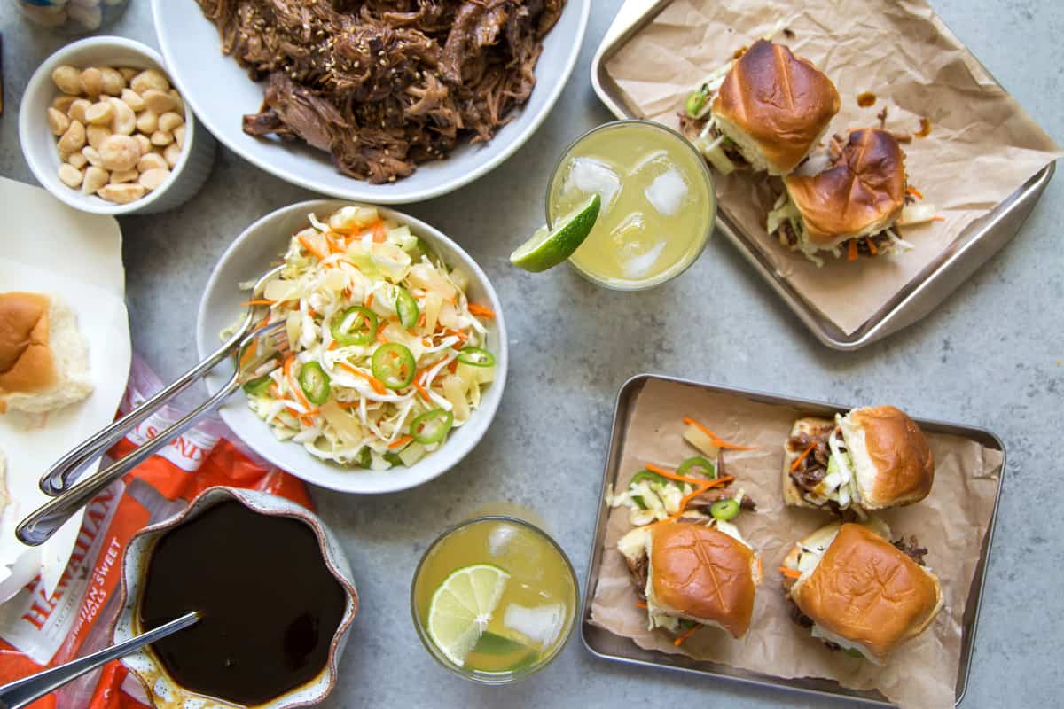 Shoyu Pulled Pork Sliders with Pineapple Slaw