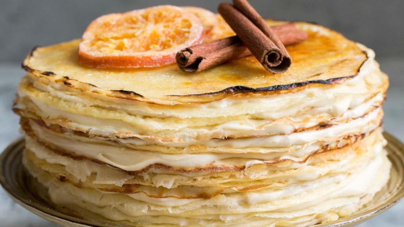 Orange Cinnamon Spiced Crepe Cake