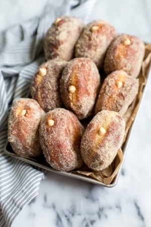 fried doughnuts filled with pumpkin cheesecake