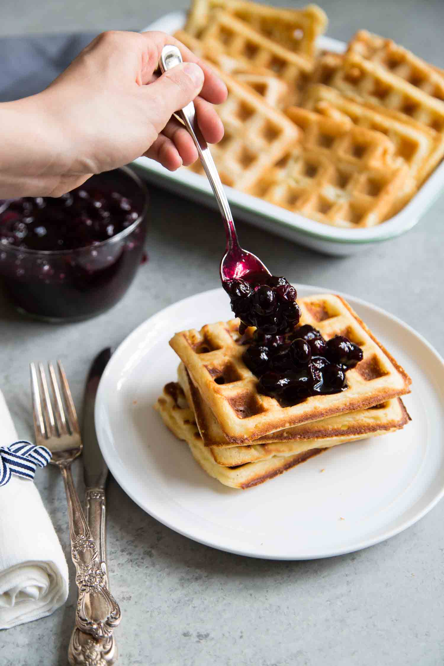 Buttermilk Waffles with Ginger Blueberry Sauce