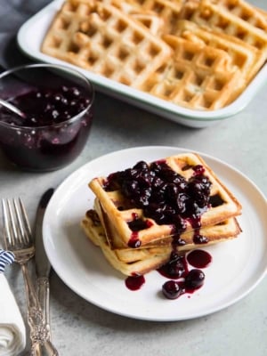 Buttermilk Waffles with Ginger Blueberry Sauce