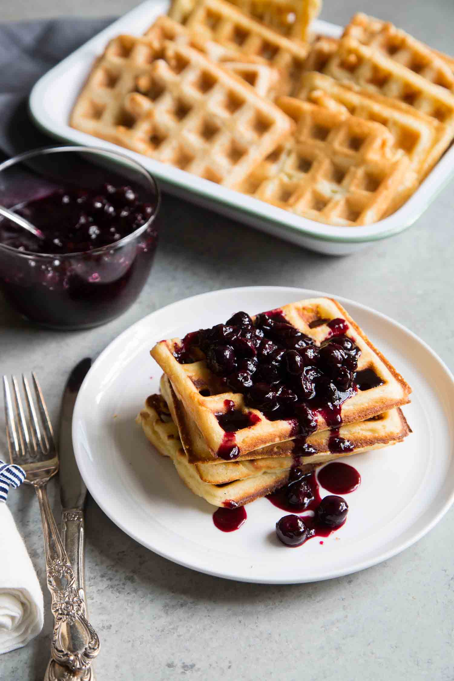 Buttermilk Waffles with Ginger Blueberry Sauce