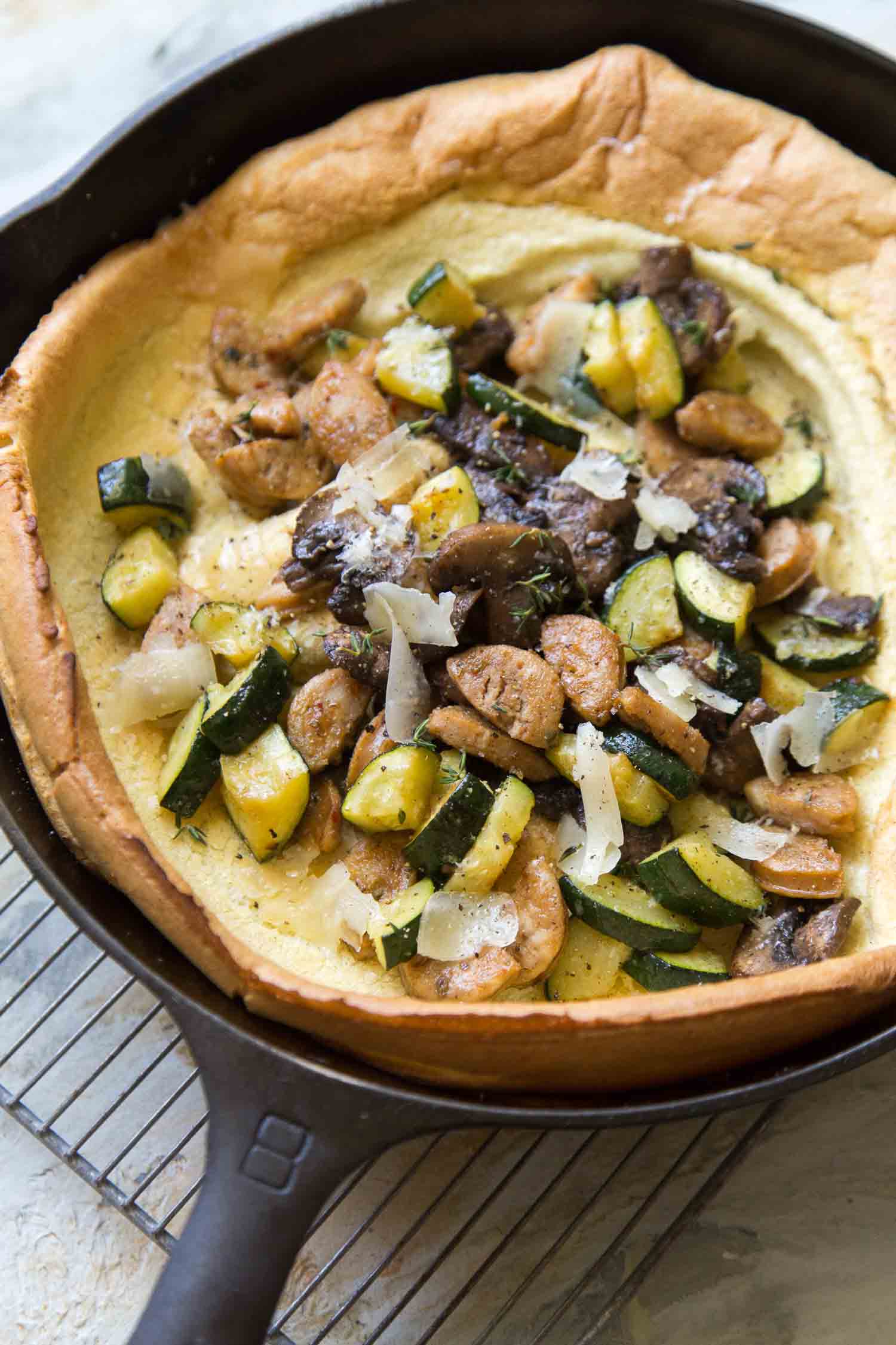 Savory Dutch Baby Pancake with veggies and sausage