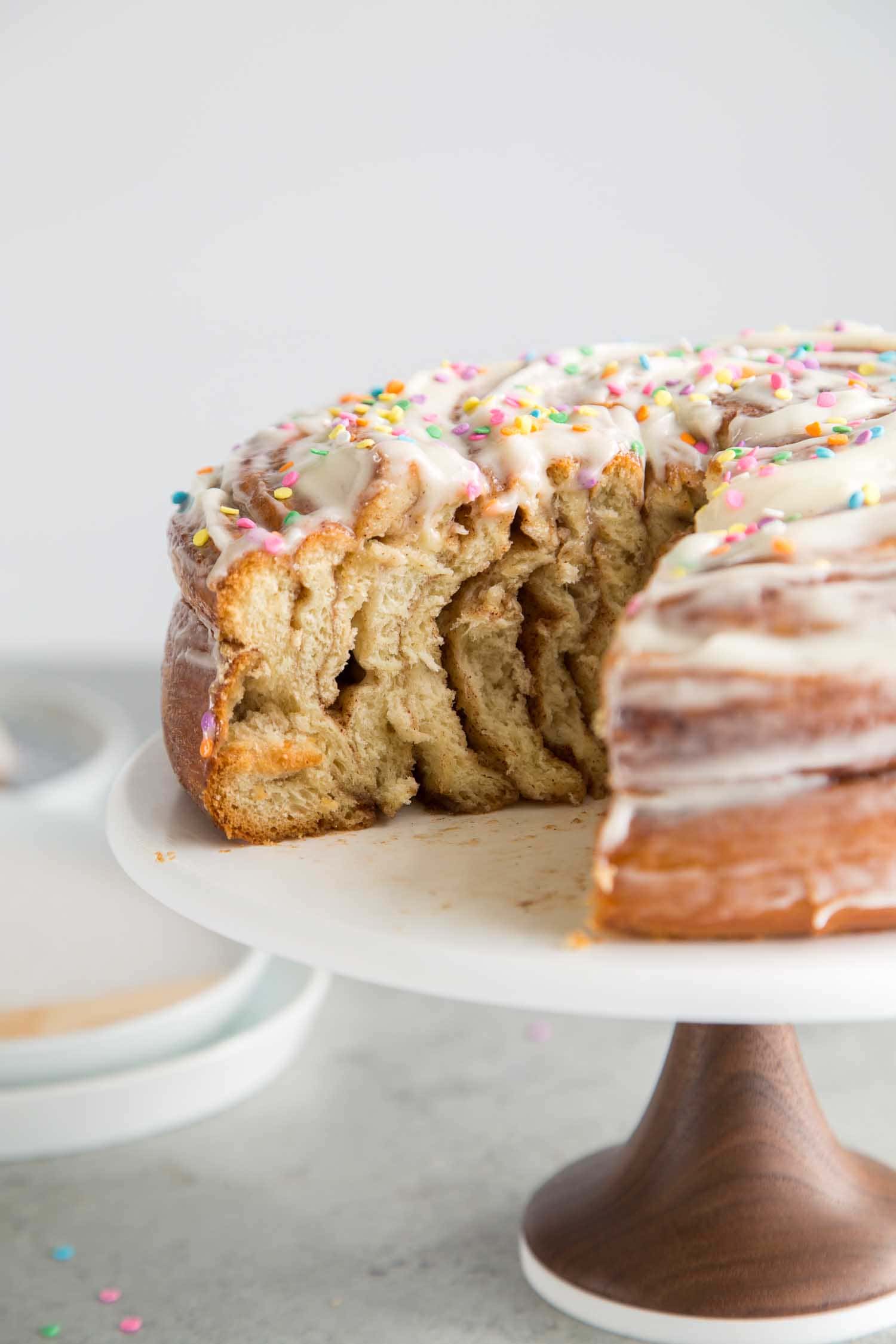 Birthday Cinnamon Roll Cake with Cream Cheese and Confetti Sprinkles