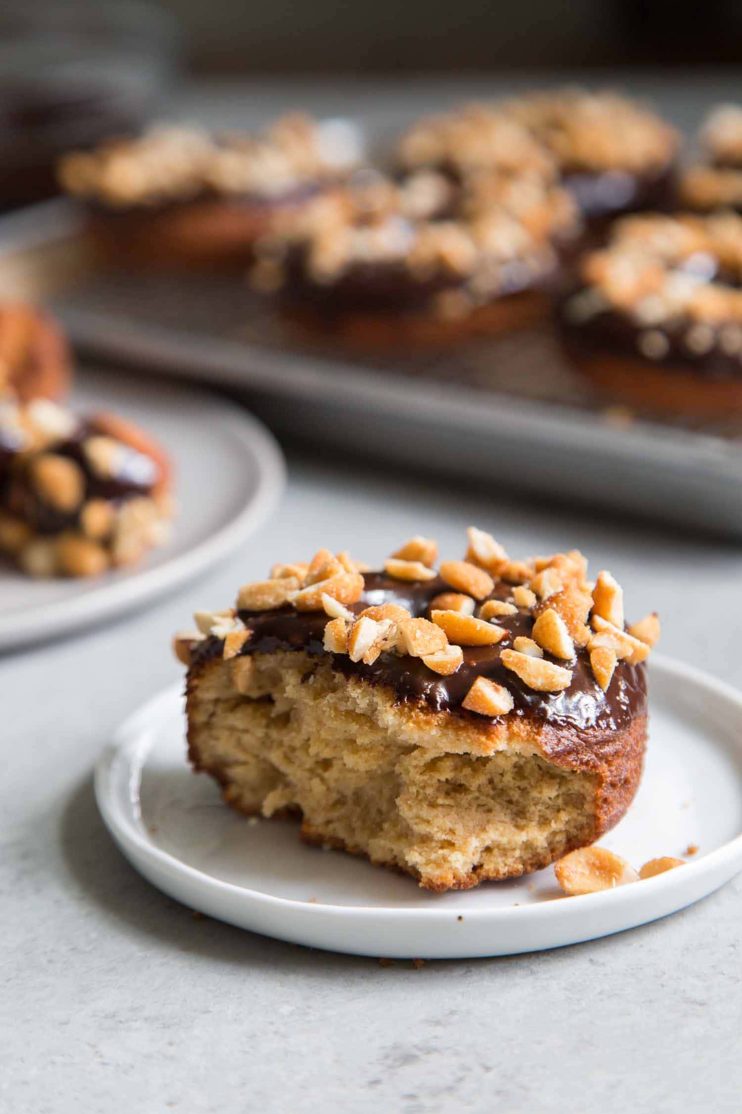 Peanut Butter Cake Doughnuts with Chocolate Glaze