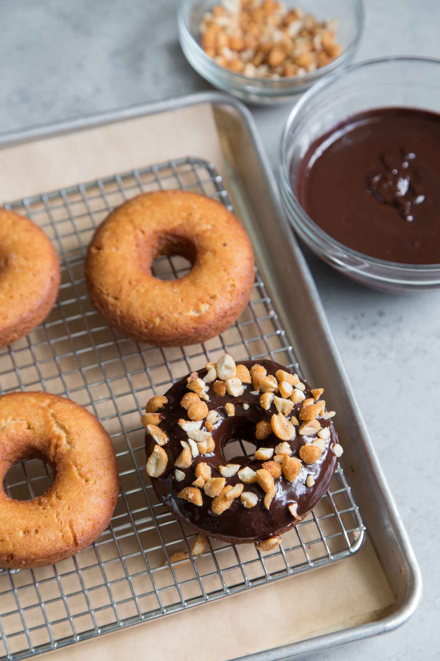 Peanut Butter Cake Doughnuts with Chocolate Glaze