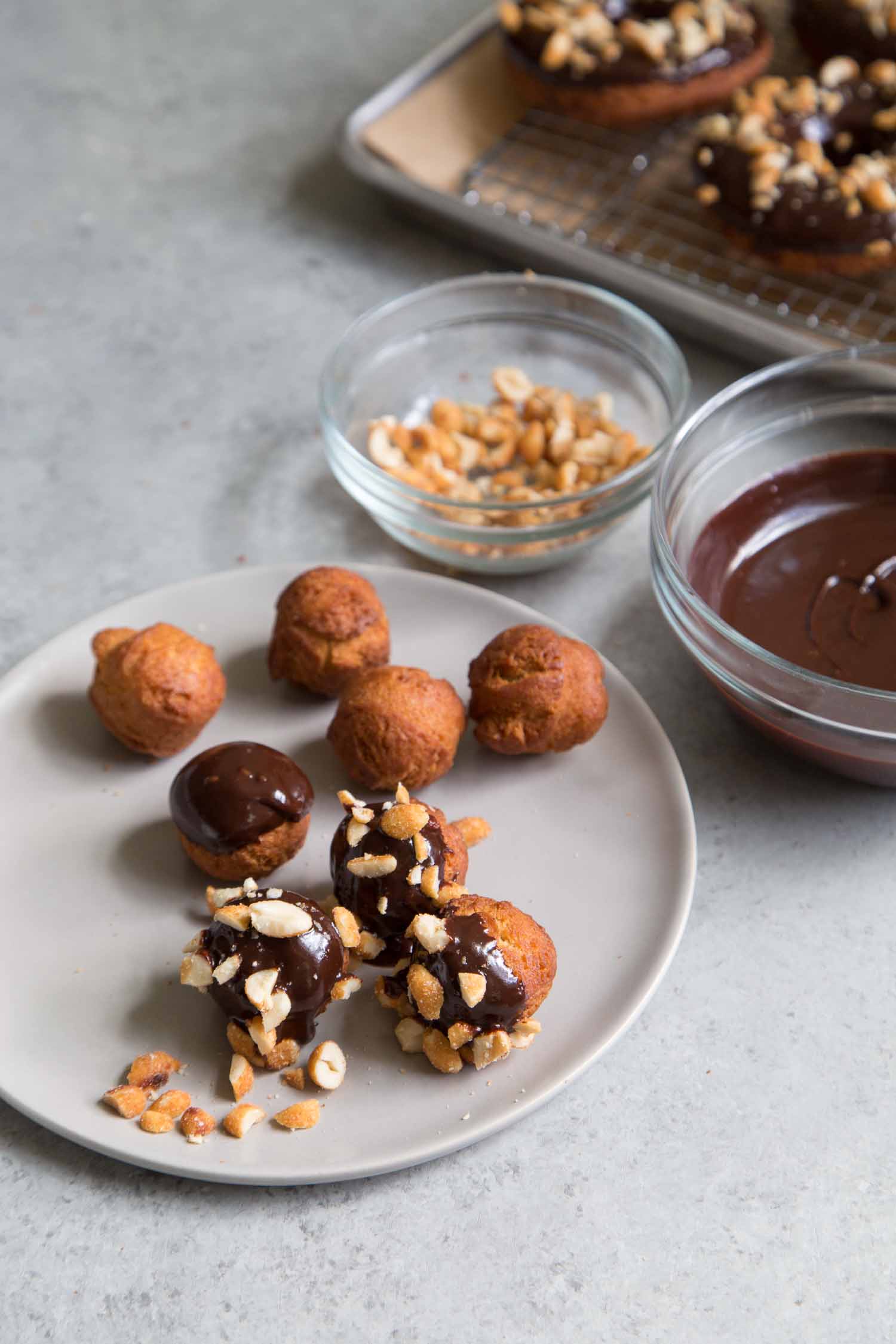 Peanut Butter Cake Doughnuts with Chocolate Glaze