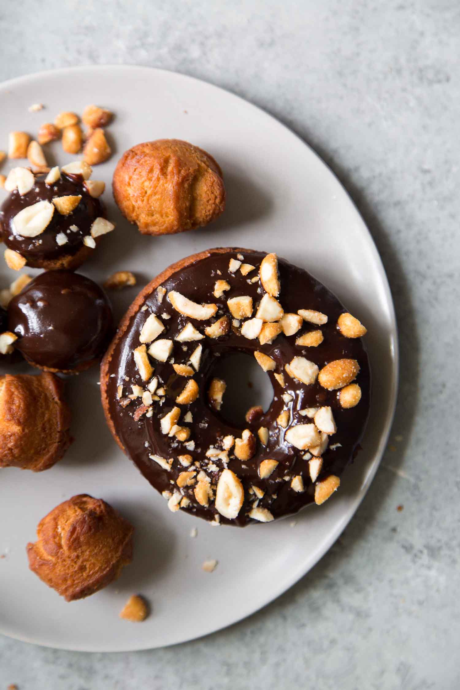 Peanut Butter Cake Doughnuts with Chocolate Glaze