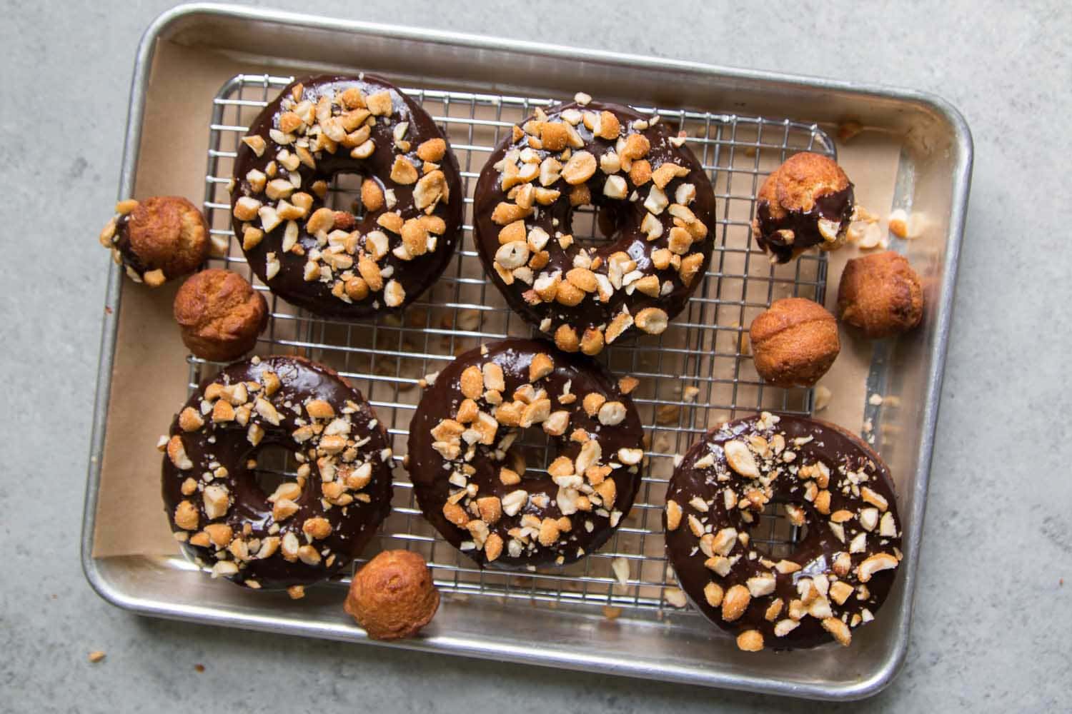 Peanut Butter Cake Doughnuts with Chocolate Glaze