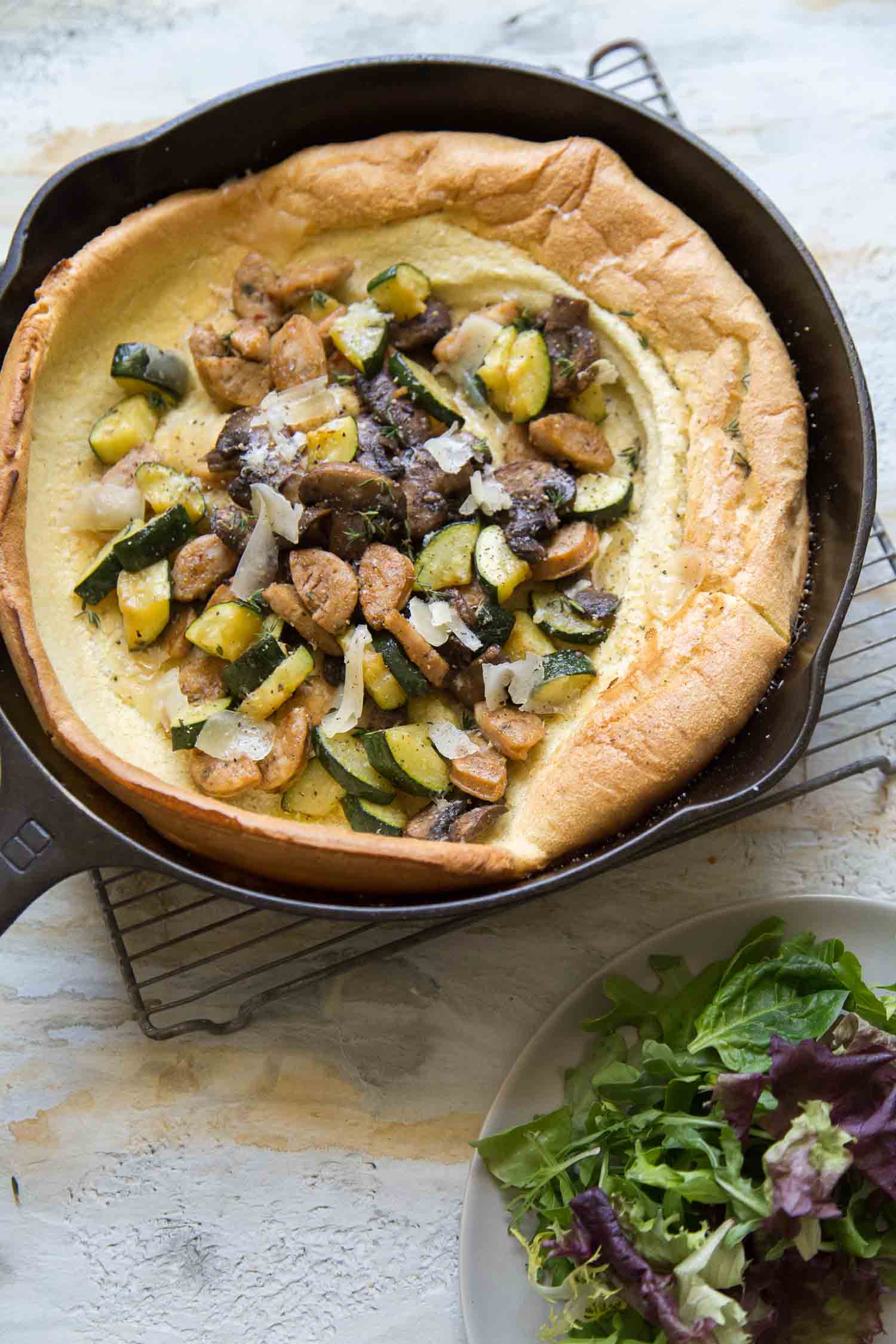 Savory Dutch Baby Pancake with veggies and sausage