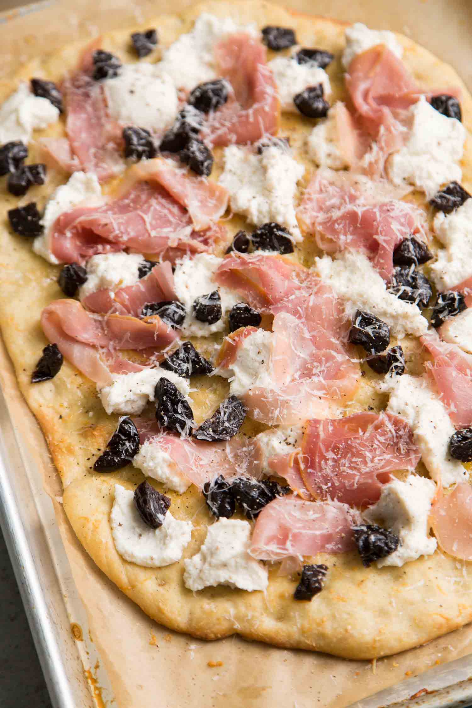 Ricotta Flatbread with Prunes and Jamon Serrano