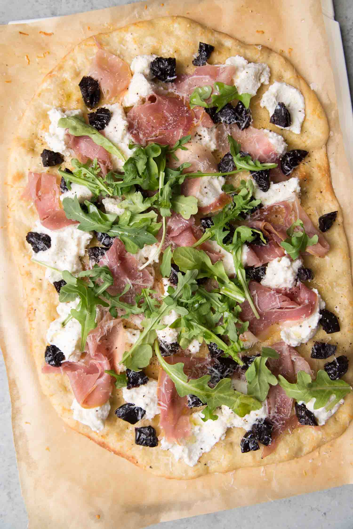 Ricotta Flatbread with Prunes and Jamon Serrano