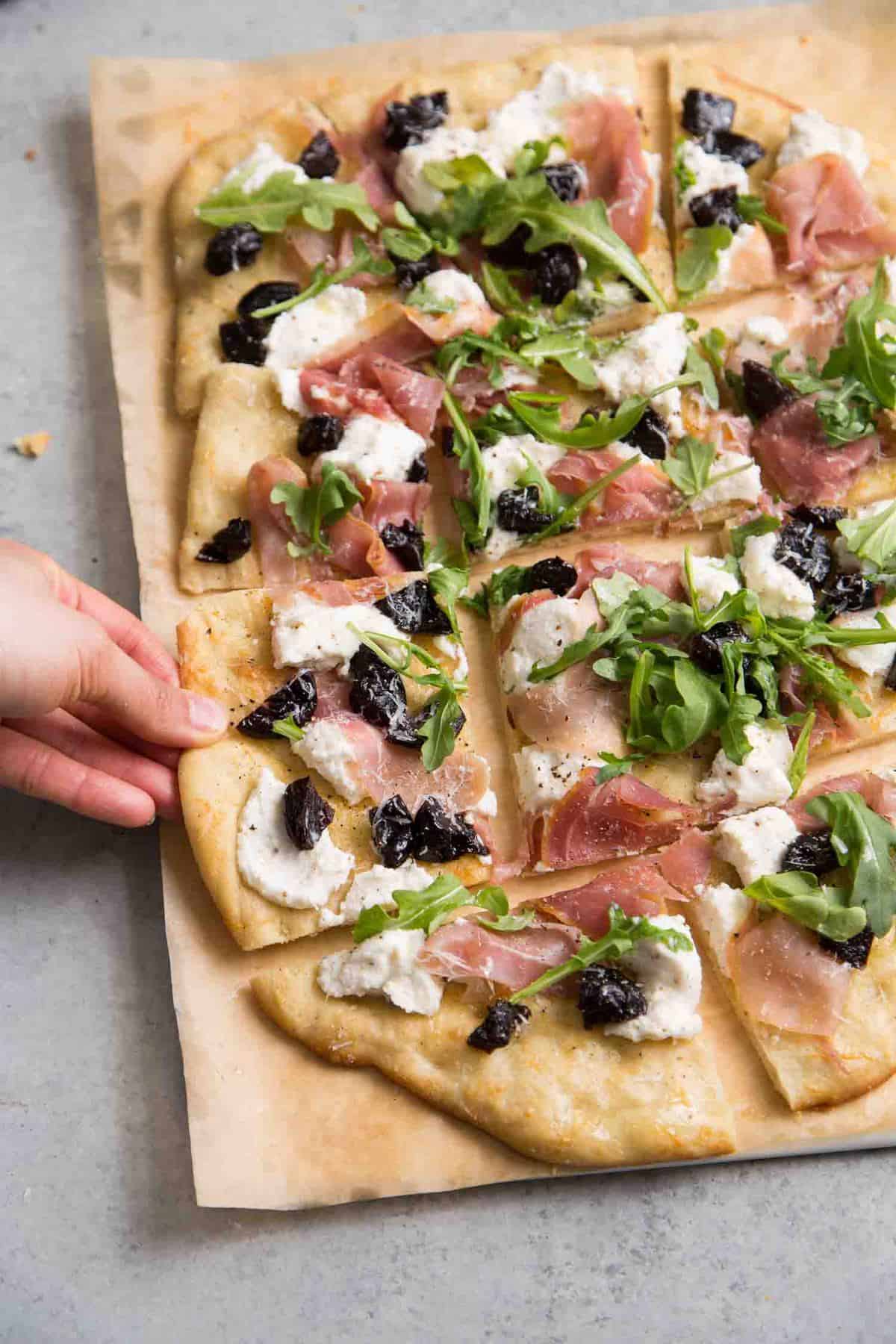 Ricotta Flatbread with Prunes and Jamon Serrano