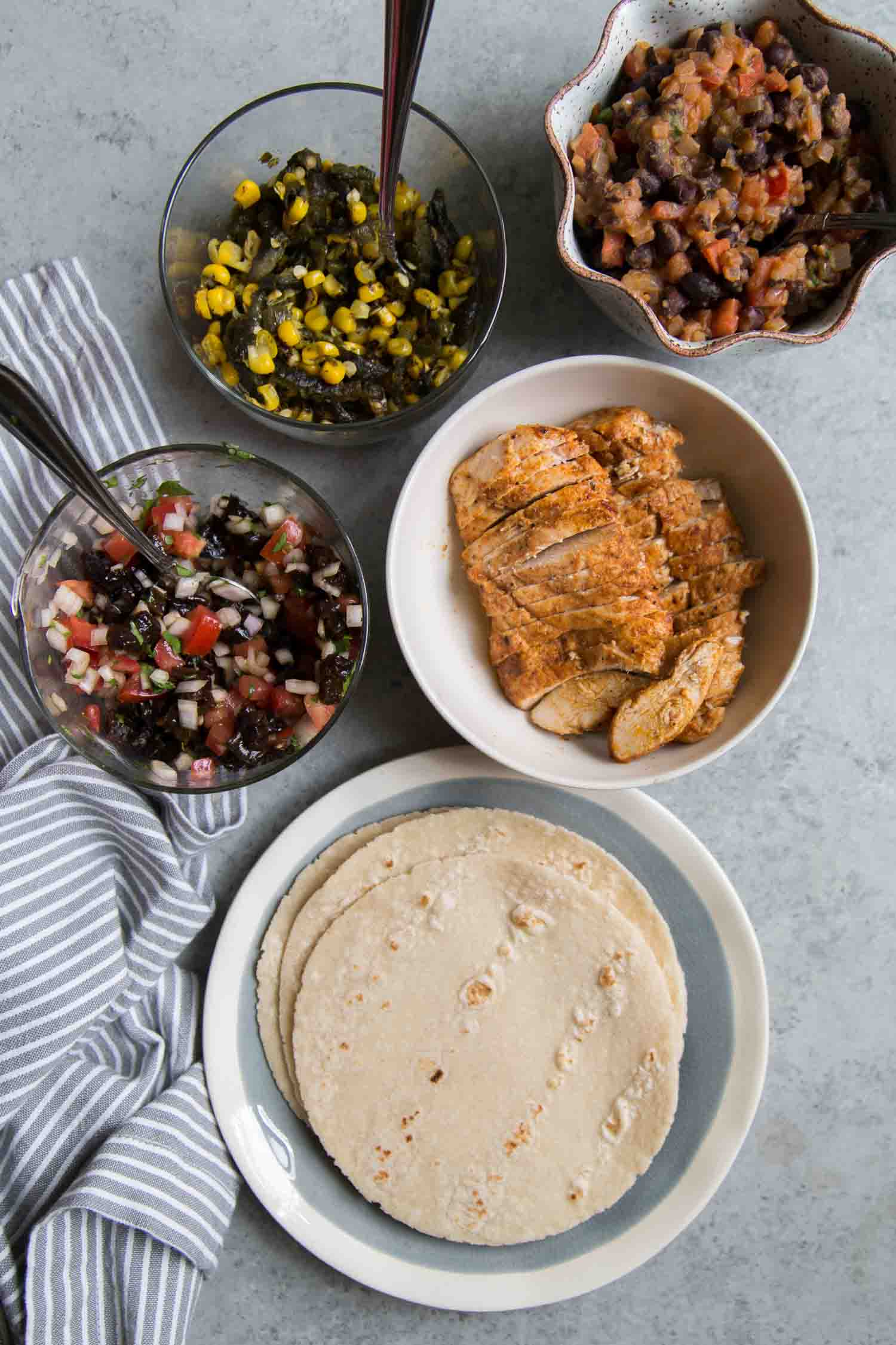Chicken Tacos with California Prunes Salsa and Refried Black Beans