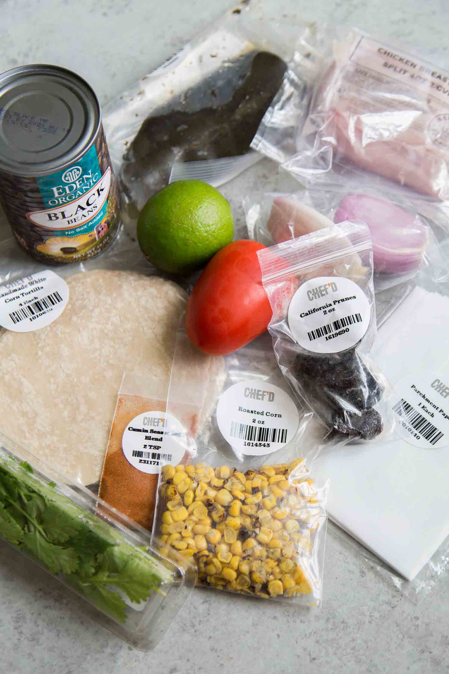 Chicken Tacos with California Prunes Salsa and Refried Black Beans