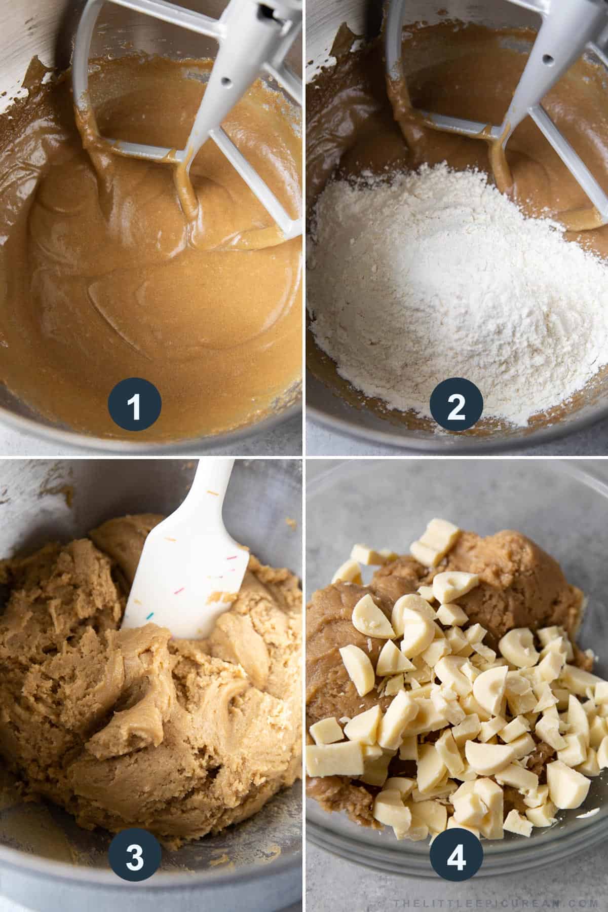four steps how to mix together earl grey cookie dough.