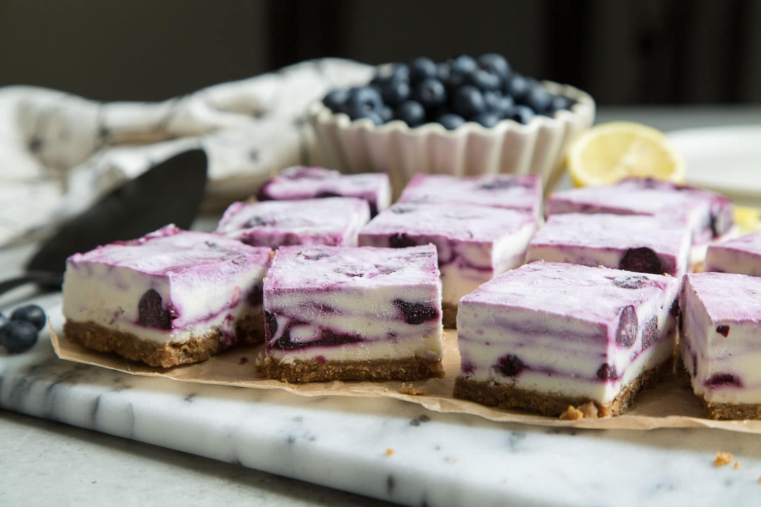 Frozen Lemon Blueberry Cheesecake Bars