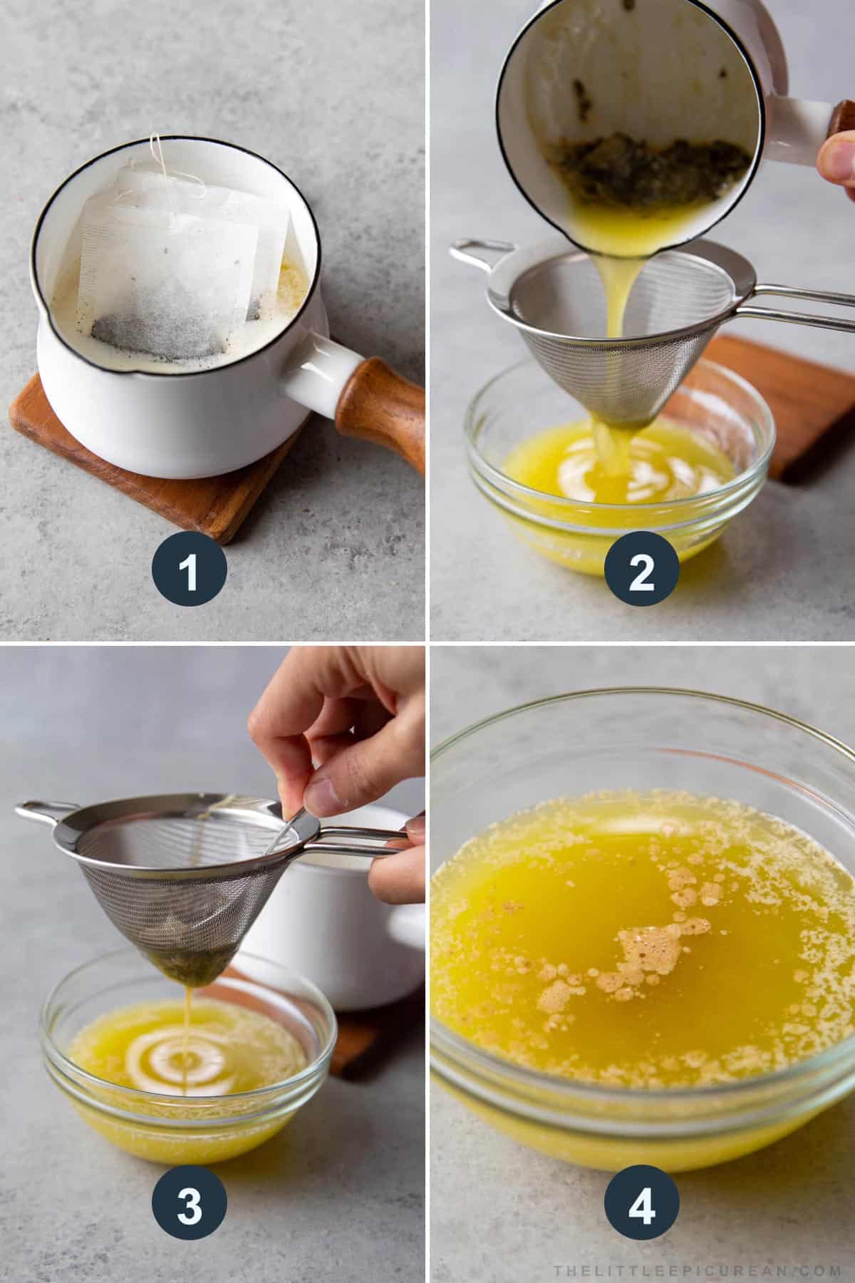 four steps how to infuse tea flavor into melted butter.