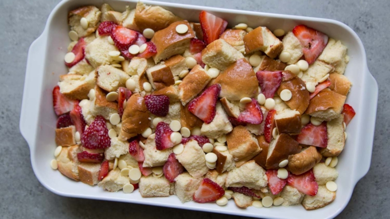 White Chocolate Strawberry Bread Pudding