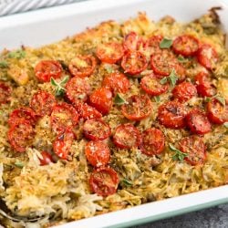 Baked Orzo with Artichokes, Tomatoes, and Halloumi