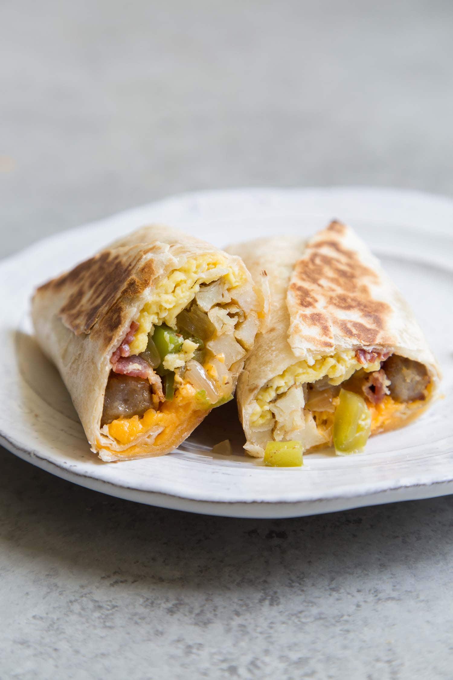 Sausage Bacon Breakfast Burritos with cheddar (Make Ahead Frozen Breakfast Burritos)