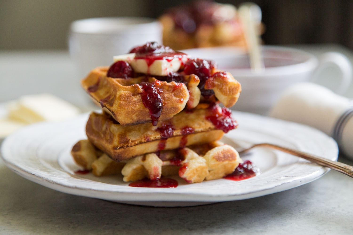 Spiced Buttermilk Waffles with Cranberry Maple Syrup