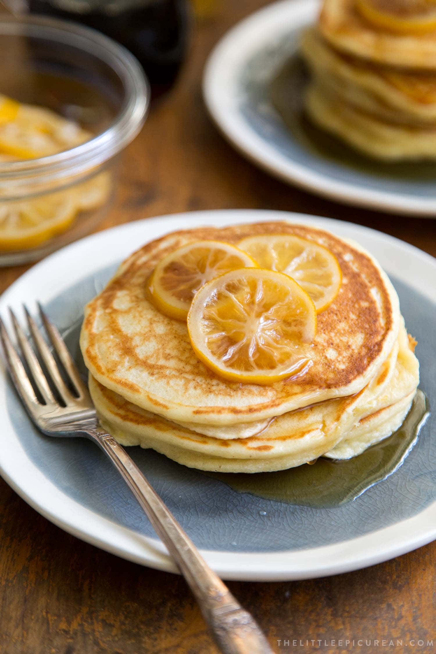 Meyer Lemon Ricotta Pancakes with Candied Lemon