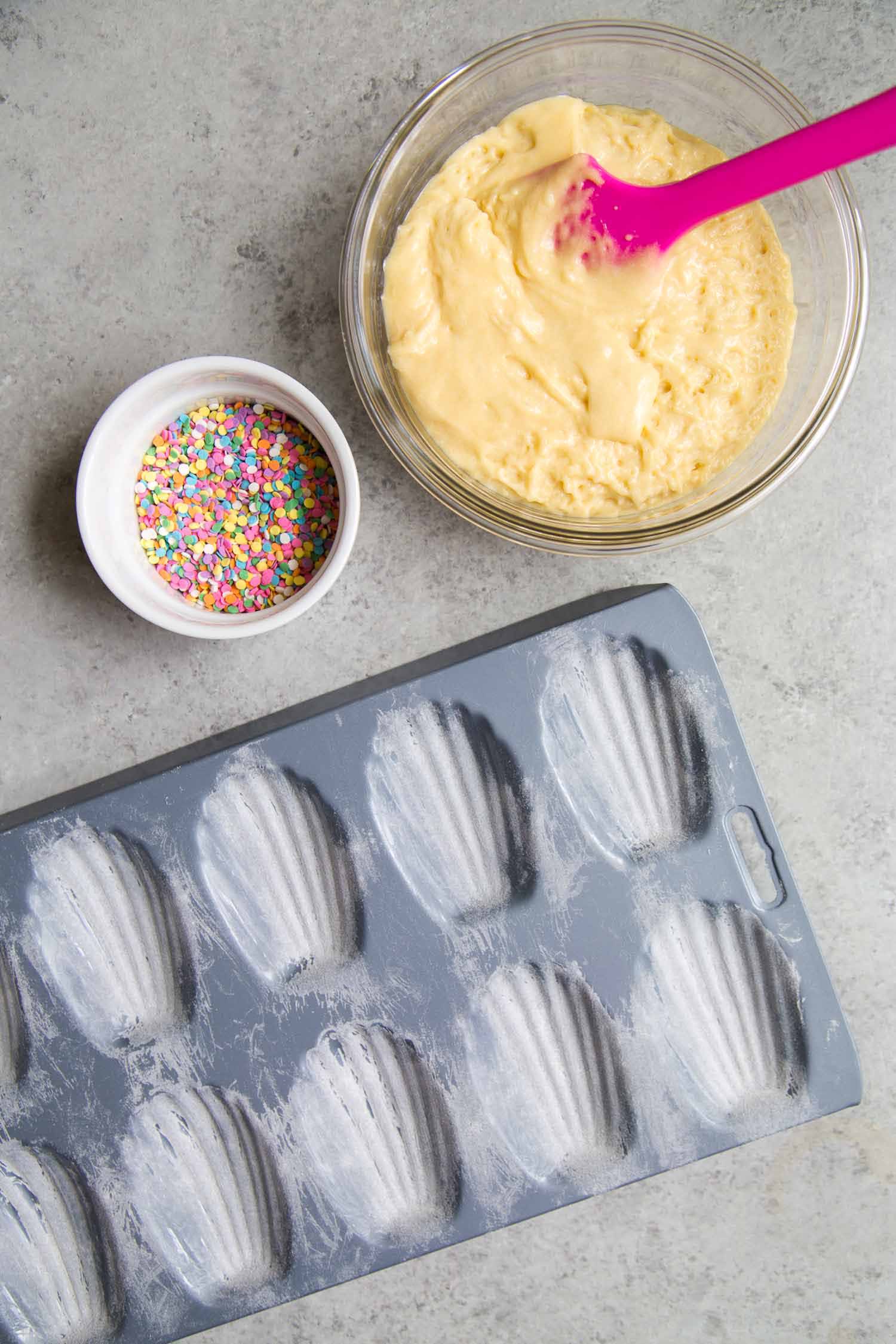 Madeleines pan prepped for batter