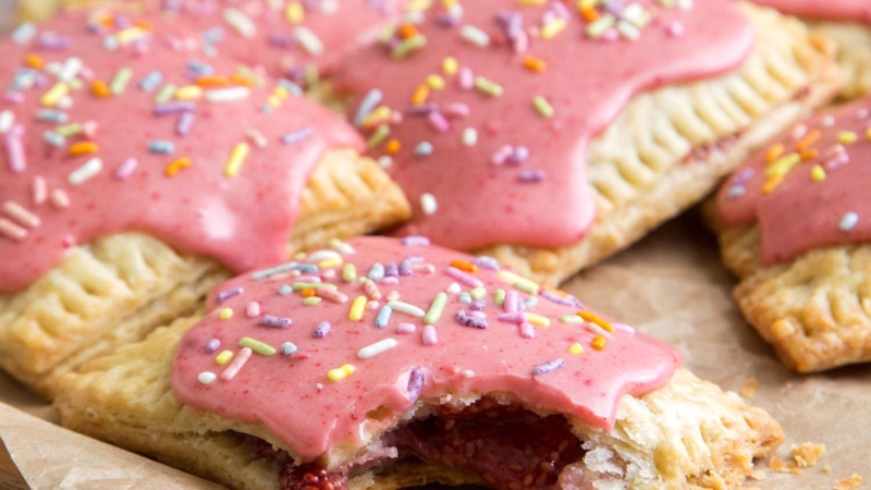 Pink glazed strawberry pop tarts