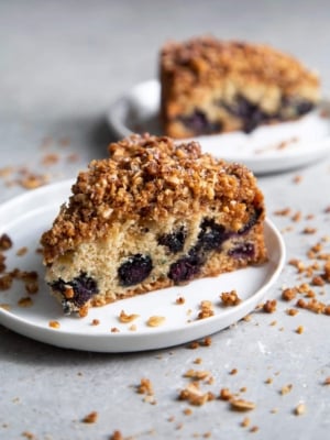 Blueberry Walnut Streusel Cake made with fresh blueberries topped with oat-walnut mixture