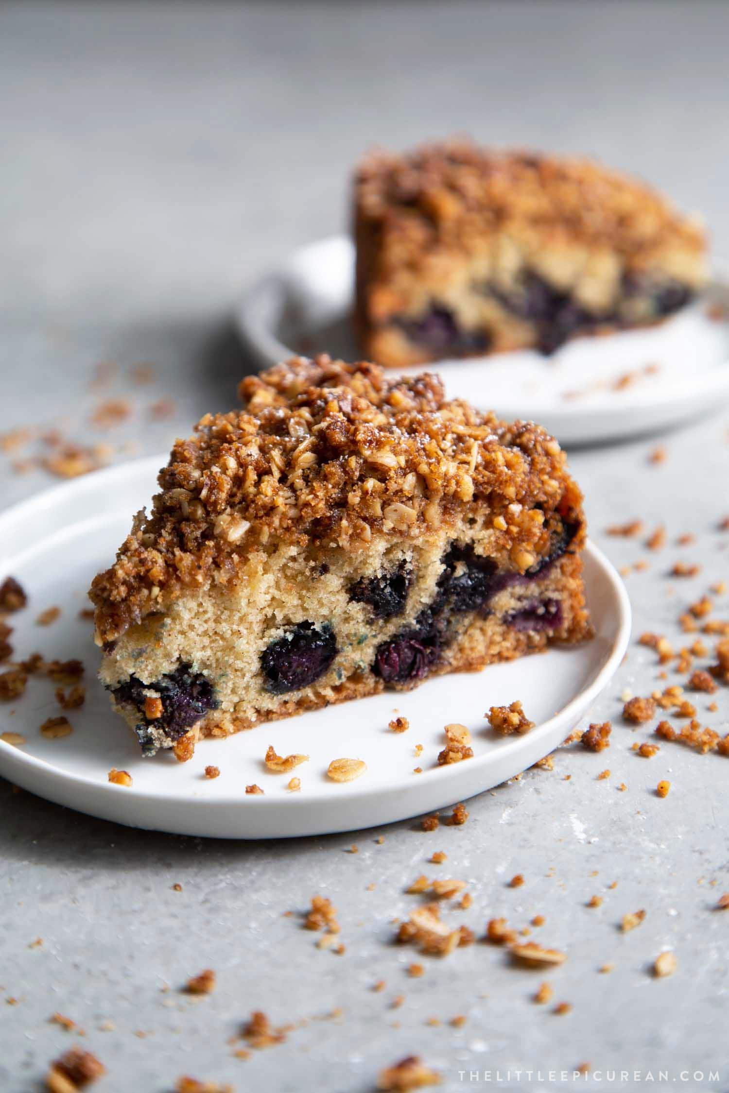 Blueberry Walnut Streusel Cake made with fresh blueberries topped with oat-walnut mixture