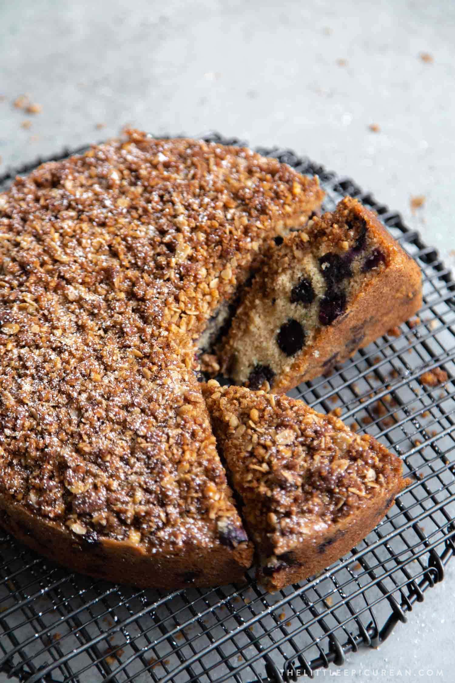 Blueberry Walnut Streusel Cake made with fresh blueberries topped with oat-walnut mixture