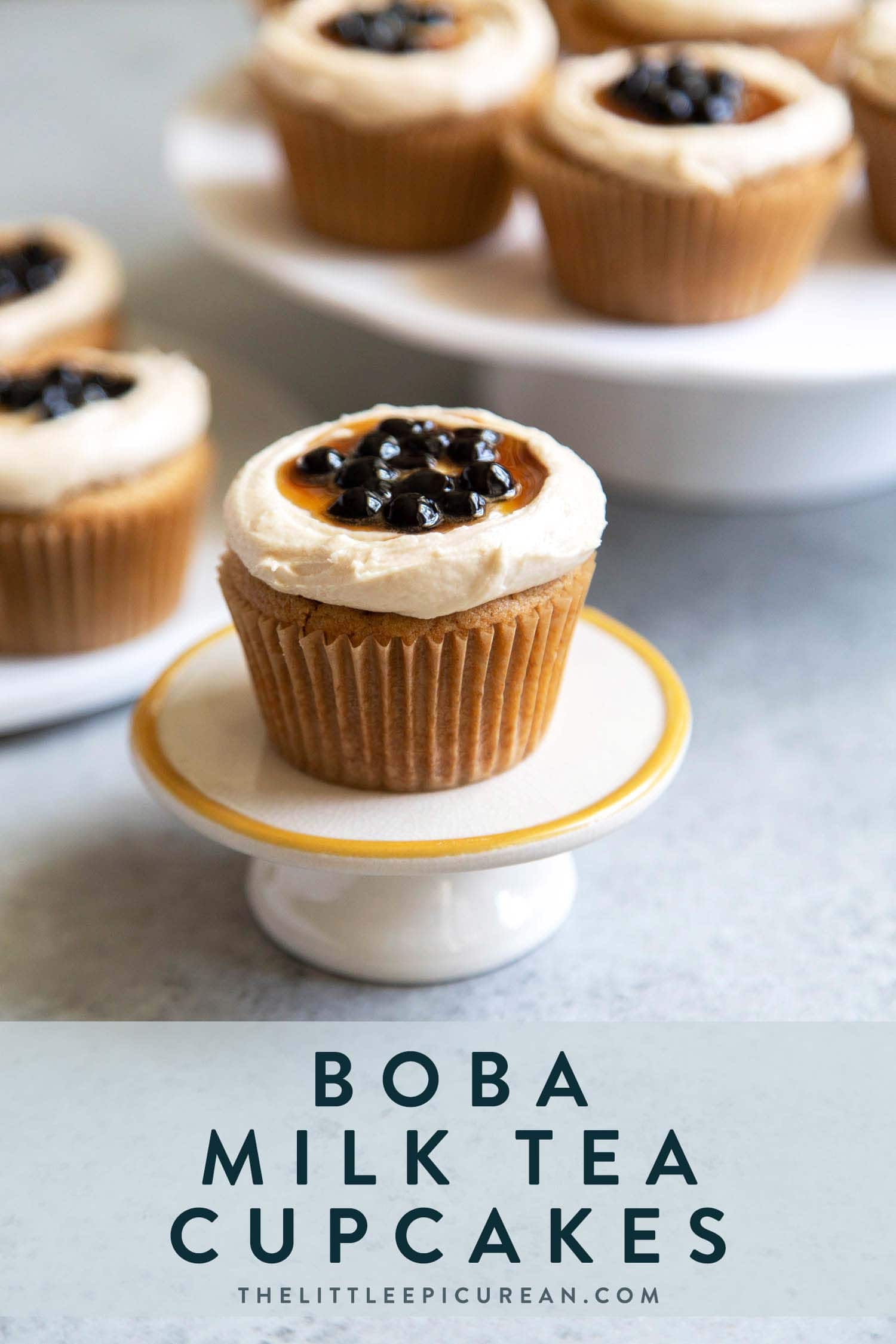 Boba Tea Cupcakes. Milk tea cupcakes filled with brown sugar boba and frosted with milk tea buttercream.