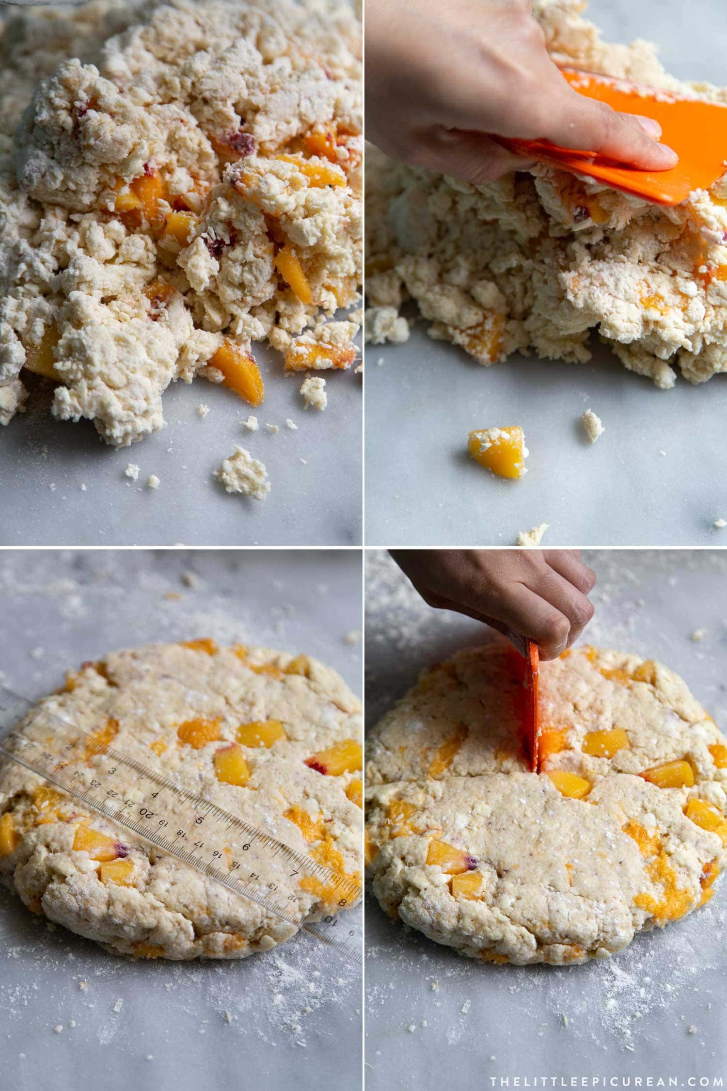 Brown Butter Peach Scones. How to knead scone dough by hand.