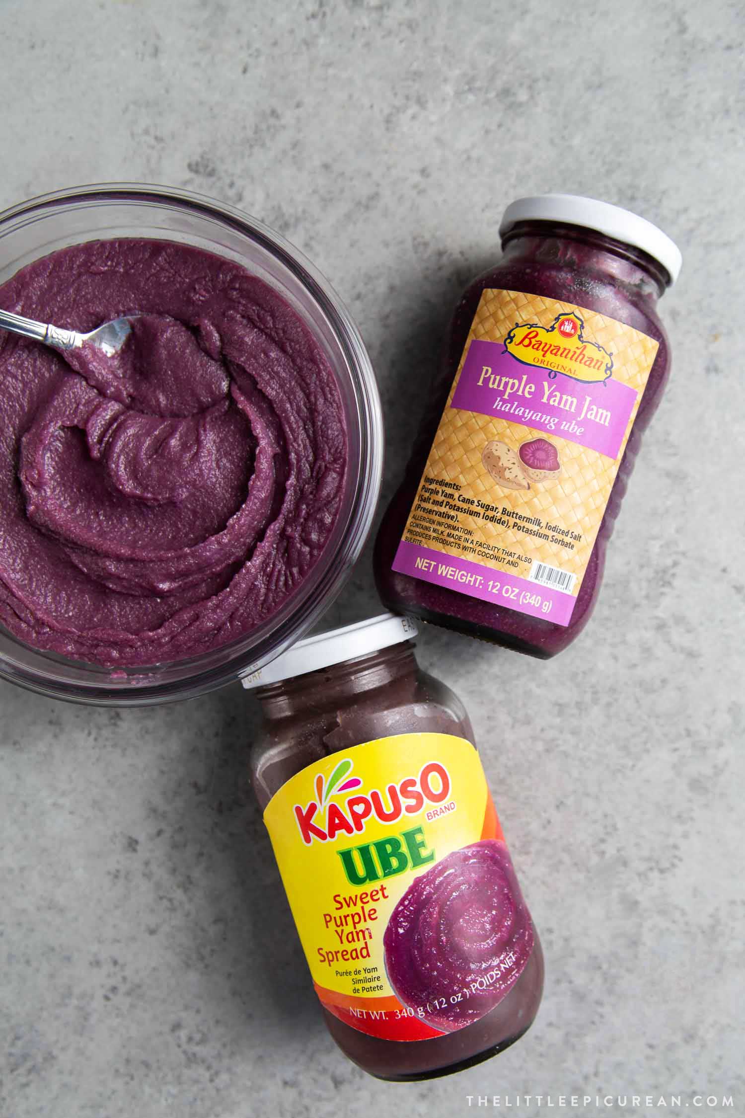Different types of ube halaya. Use the easy homemade version or a store-bought one.