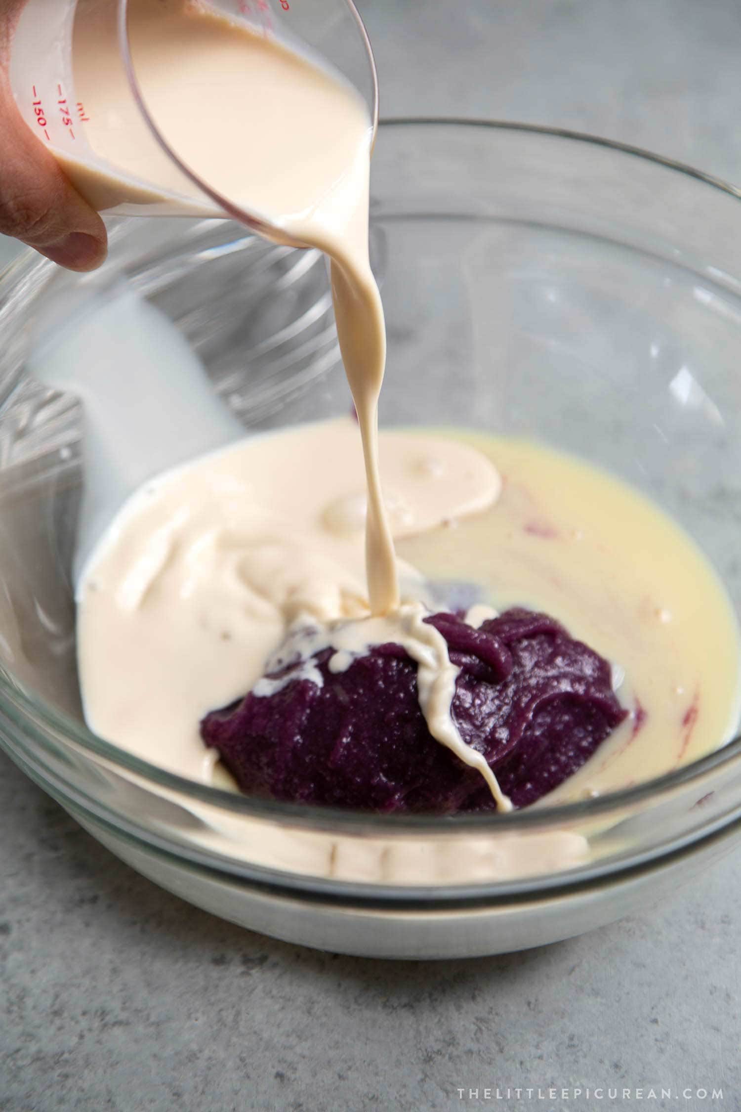 No Churn Ube Ice Cream. Ube halaya (purple yam jam), sweetened condensed milk, and evaporated milk make up the base of this ice cream.