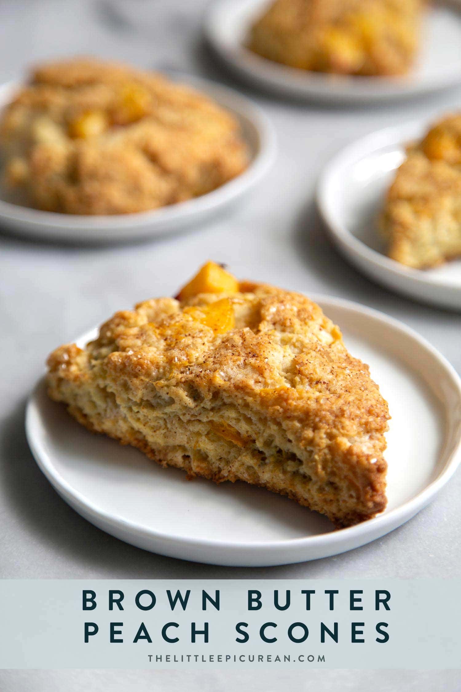 Brown Butter Peach Scones. These easy to make summer scones are made with fresh peach chunks and brushed with nutty brown butter. 