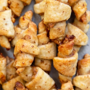 Guava Rugelach. This part cookie, part pastry baked treat is filled with guava jam and chopped walnuts.