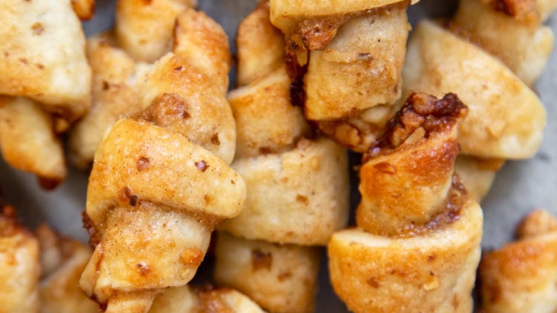 Guava Rugelach. This part cookie, part pastry baked treat is filled with guava jam and chopped walnuts.